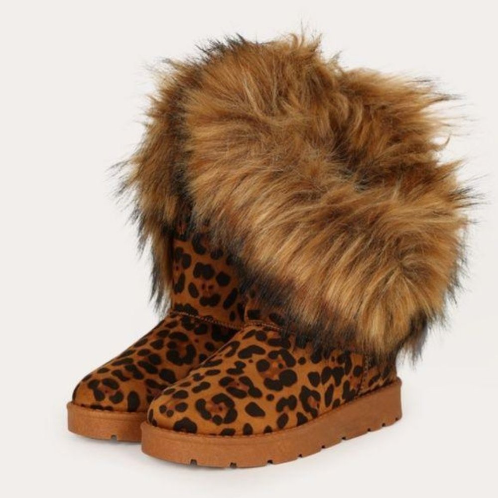 Asymmetrical Faux Fur Pull On Boots in Leopard - Picture 5 of 9